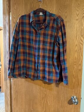 Duluth Trading Co Plaid Flannel Shirt in Teal and Rust